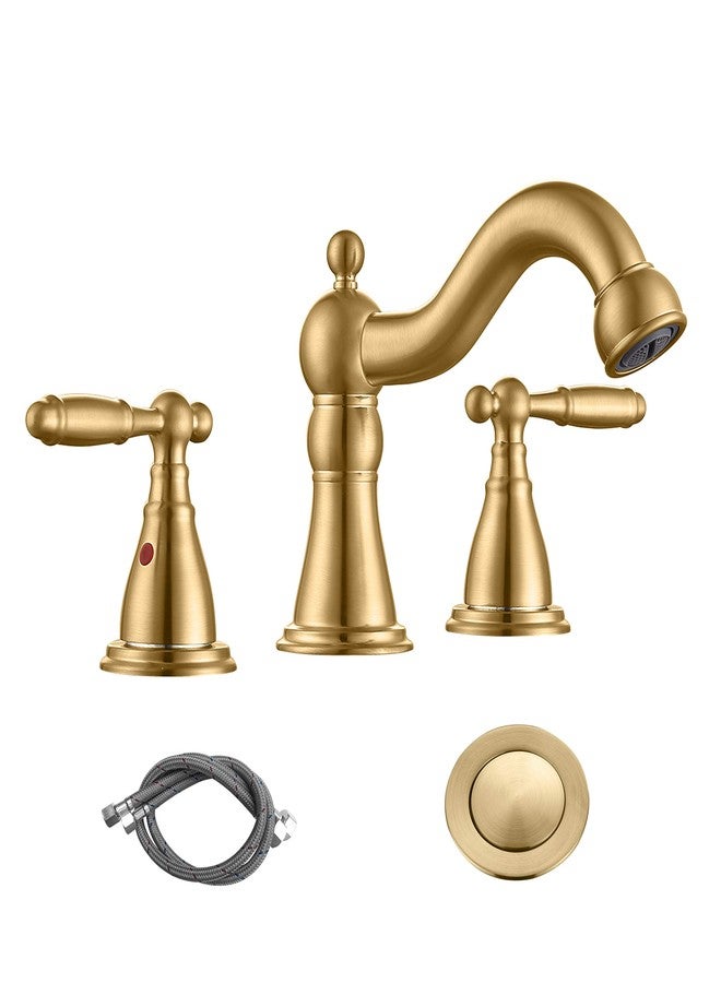 RKF Bathroom Faucets for Sink 3 Hole Gold 8 inch Widespread Bathroom Sink Faucet with Drain Double Lever Handle Faucet Bathroom Vanity Faucet Basin Mixer Tap WF013-BG - Image 1