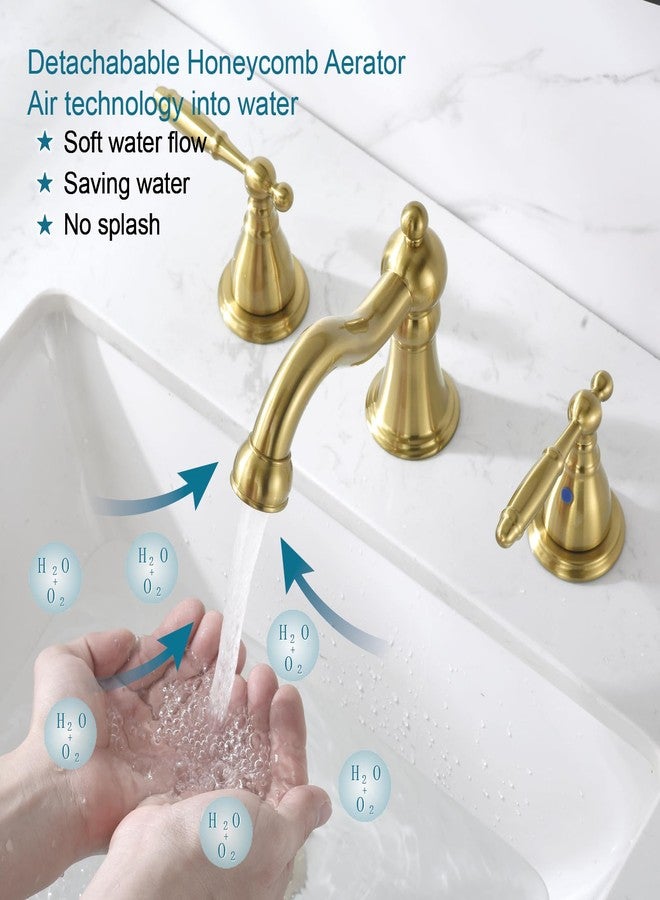 RKF Bathroom Faucets for Sink 3 Hole Gold 8 inch Widespread Bathroom Sink Faucet with Drain Double Lever Handle Faucet Bathroom Vanity Faucet Basin Mixer Tap WF013-BG - Image 2