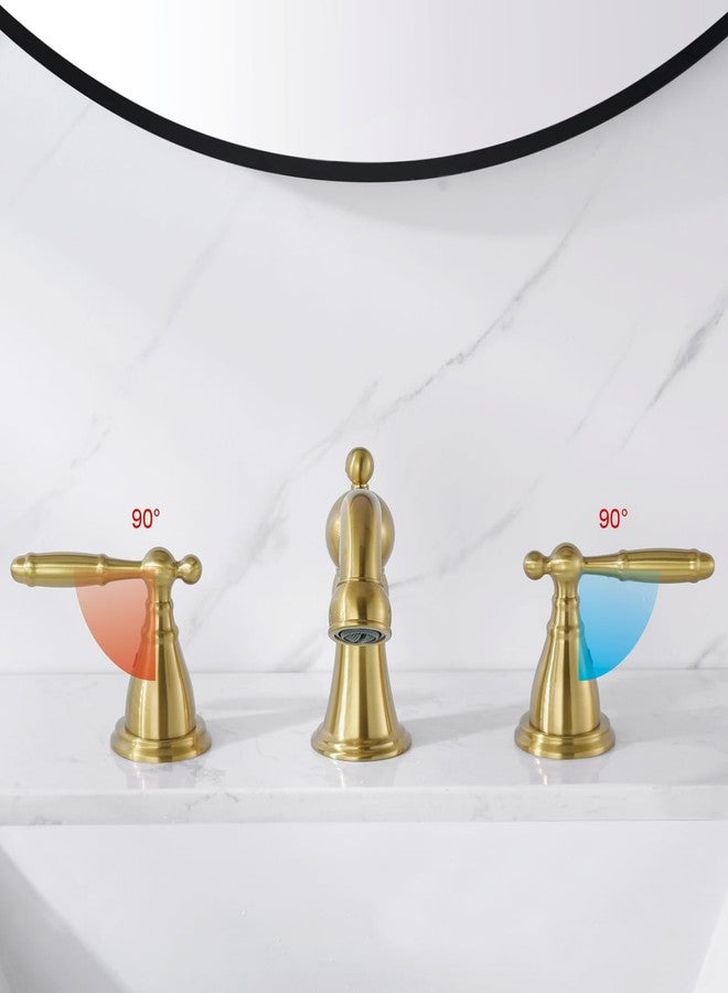 RKF Bathroom Faucets for Sink 3 Hole Gold 8 inch Widespread Bathroom Sink Faucet with Drain Double Lever Handle Faucet Bathroom Vanity Faucet Basin Mixer Tap WF013-BG - Image 5