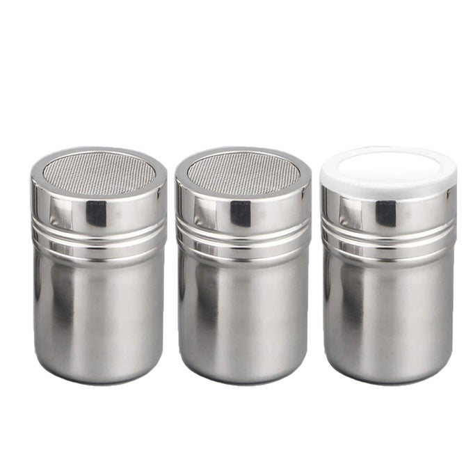 SET OF 3PCS POWDER SUGAR SHAKER WITH LIDSTAINLESS STEEL FINE MESH SHAKER FOR SIFTER COCOACINNAMON POWDERICING SUGARCHOCOLATE COFFEE MEDIUM