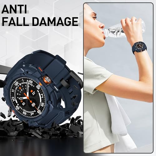 Suoman for Samsung Galaxy Watch 7/8 Ultra 47mm (2024/2025) Case with Band, [No Tempered Glass] Rugged+ All-Round TPE Matte Protective Cover Bumper -Blue - Image 5