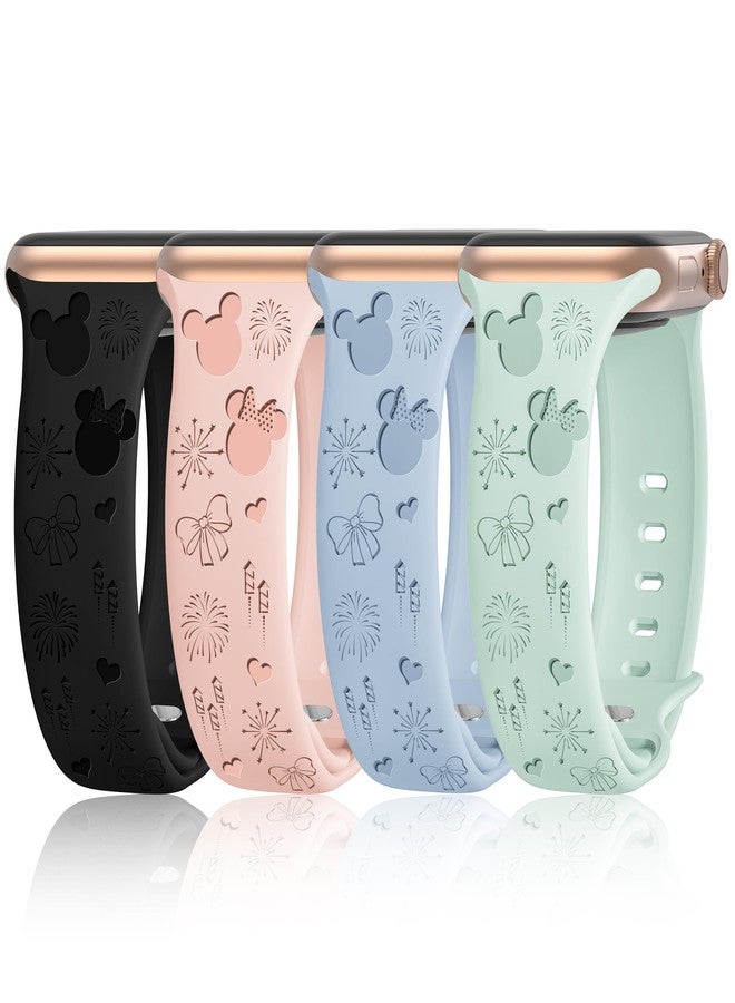 عبوة من 4 أشرطة سيليكون محفورة متوافقة مع سوار ساعة Apple Watch 40 مم 38 مم 41 مم 42 مم 44 مم 45 مم 46 مم 49 مم حزام بديل رياضي ناعم وجيد التهوية للنساء لسلسلة iWatch SE 11 10 9 8 7 6 5 4 3 2 1 - Image 1
