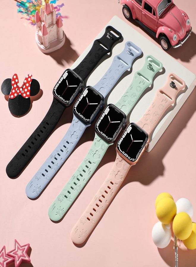 عبوة من 4 أشرطة سيليكون محفورة متوافقة مع سوار ساعة Apple Watch 40 مم 38 مم 41 مم 42 مم 44 مم 45 مم 46 مم 49 مم حزام بديل رياضي ناعم وجيد التهوية للنساء لسلسلة iWatch SE 11 10 9 8 7 6 5 4 3 2 1 - Image 2