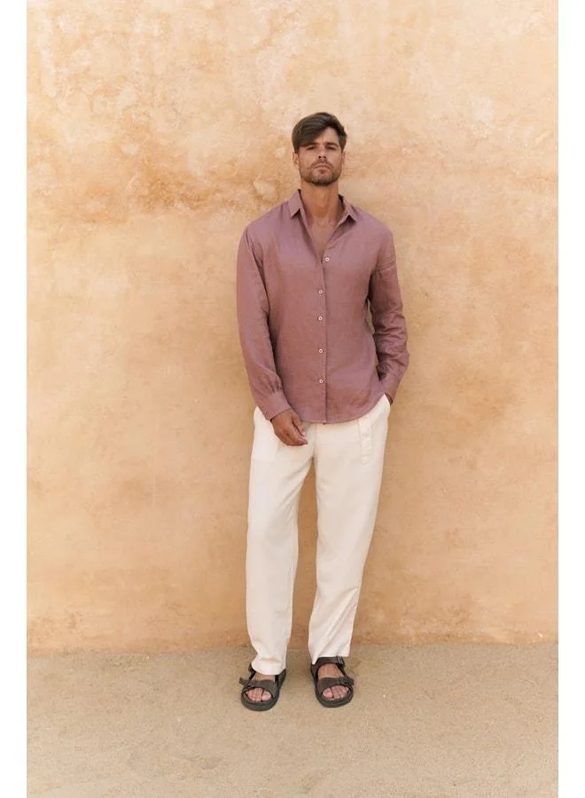 Bohemai Ottavia Light Burgundy Linen Oversize Men's Shirt.