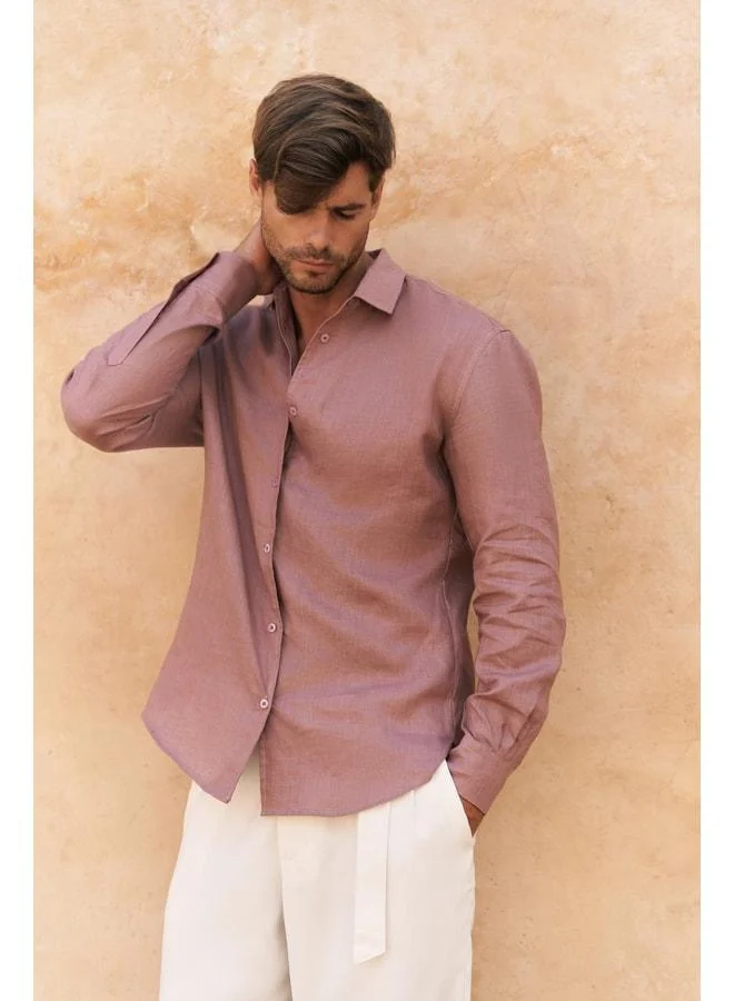 Bohemai Ottavia Light Burgundy Linen Oversize Men's Shirt.