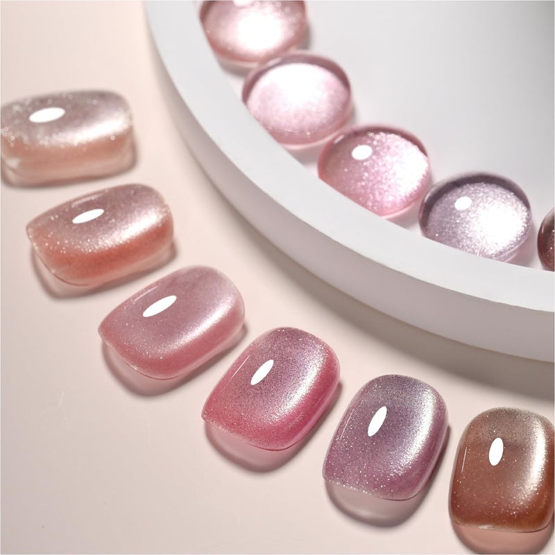 GAOY Pink Ocean Cat Eye Gel Nail Polish Set with Magnet for Holographic Cat Eye, Salon Gel Manicure and Nail Art DIY at Home - Image 1