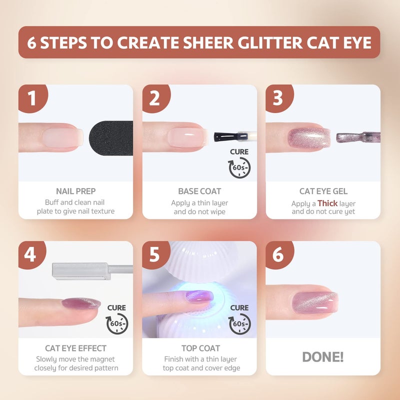 GAOY Pink Ocean Cat Eye Gel Nail Polish Set with Magnet for Holographic Cat Eye, Salon Gel Manicure and Nail Art DIY at Home - Image 5