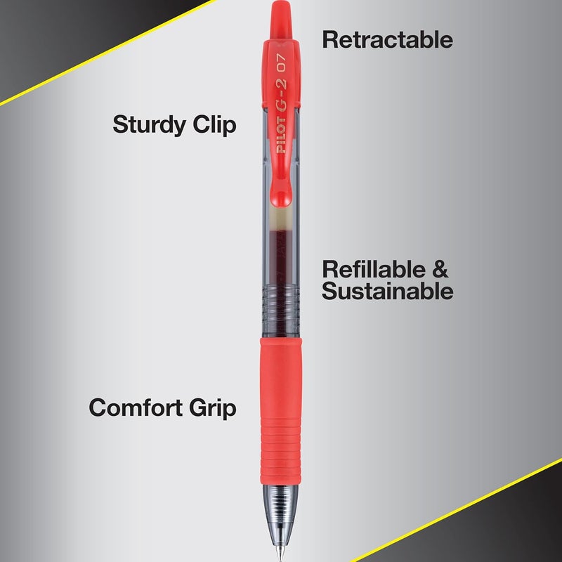 Pilot G2 Premium Gel Roller Pens, Fine Point 0.7 mm, Red Pens, Pack of 12 - Ideal for School, Journaling & Office Writing - Image 3