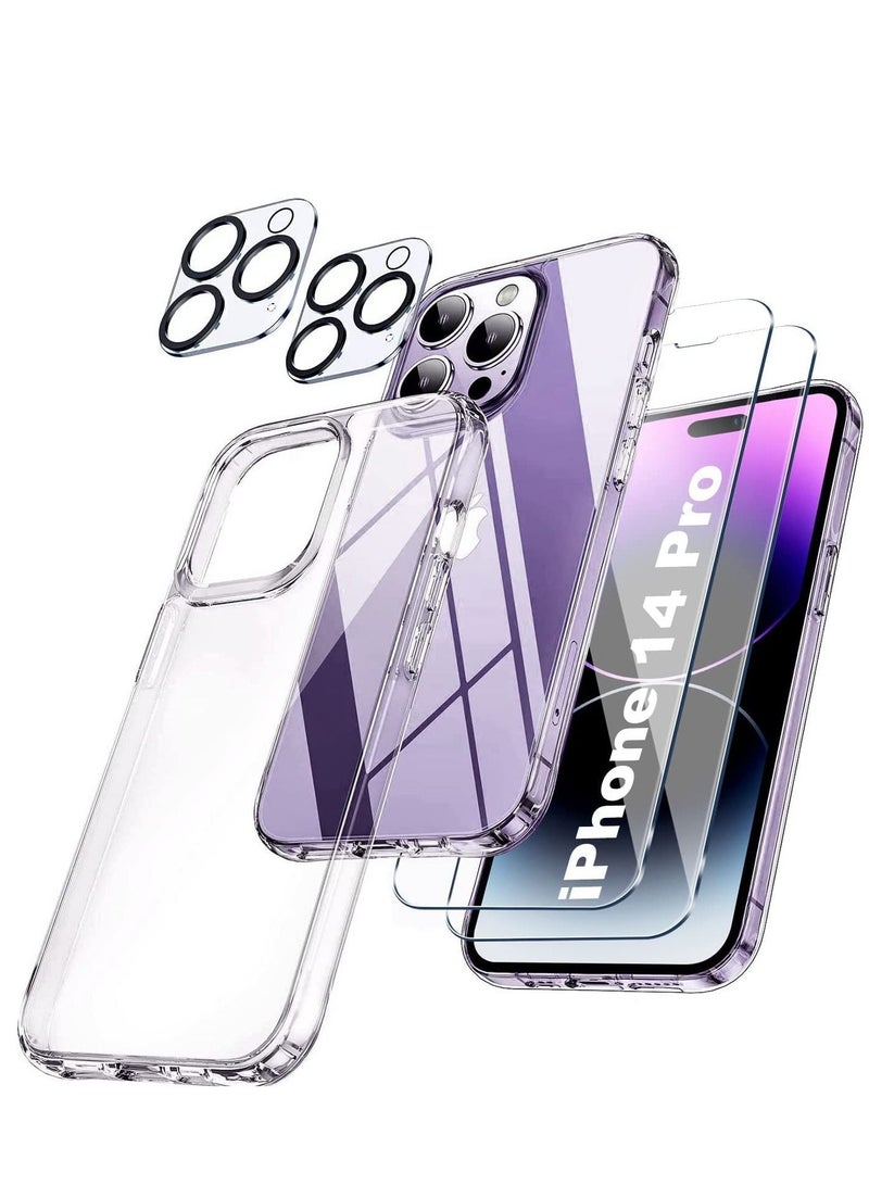 [5 in 1] Designed for iPhone 14 Pro Case, Never Yellow, Military Protection, with 2 Tempered Glass Screen Protector+2 Camera Lens Protector All-Round Protection Kit. - Image 1