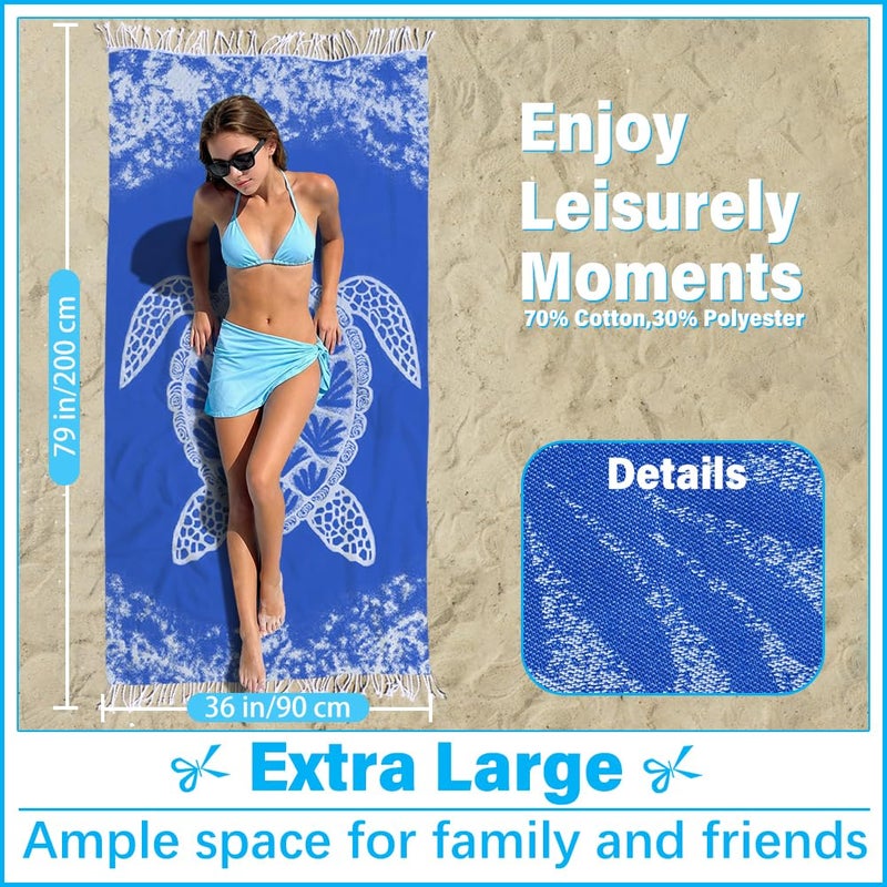 Vikumond Thin Turkish Beach Towel Lightweight Soft Cotton Extra Large XL Oversized Sand Free Sandproof Absorbent Quick Dry Towels Cloud Bath Pool Travel Compact Essentials Accessories for Adult Gifts - Image 2