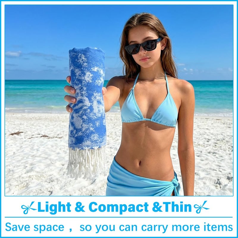 Vikumond Thin Turkish Beach Towel Lightweight Soft Cotton Extra Large XL Oversized Sand Free Sandproof Absorbent Quick Dry Towels Cloud Bath Pool Travel Compact Essentials Accessories for Adult Gifts - Image 4