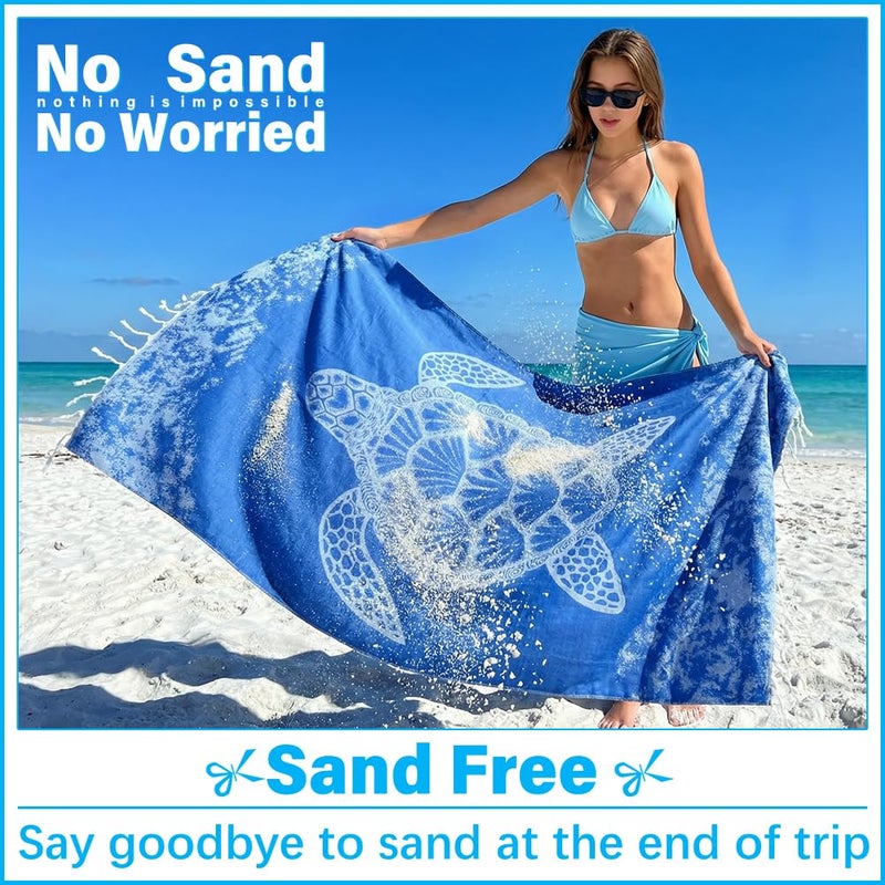 Vikumond Thin Turkish Beach Towel Lightweight Soft Cotton Extra Large XL Oversized Sand Free Sandproof Absorbent Quick Dry Towels Cloud Bath Pool Travel Compact Essentials Accessories for Adult Gifts - Image 3