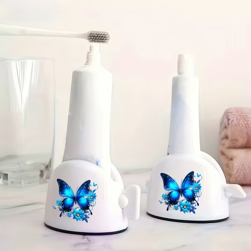 Blue Butterfly Manual Toothpaste Dispenser Waste Free Easy Squeeze for Bathroom - Image 1