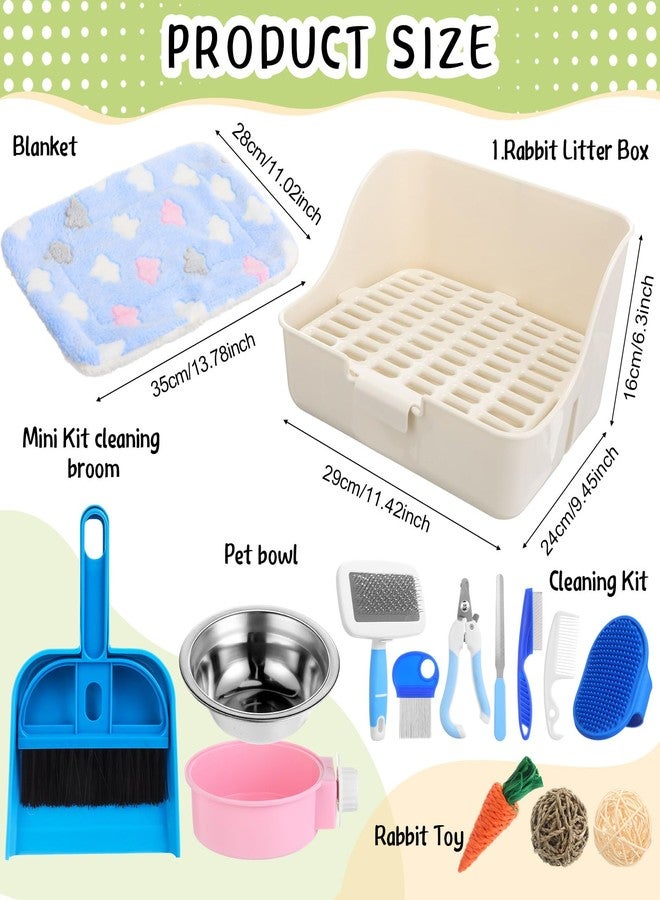 Reallnaive 15 Piece Rabbit Starter Kit Small Rabbit Litter Box Animal Grooming Kit Bunny Toys Bowl Blankets with Cleaning Set for Guinea Pig Ferret Hamster Hedgehog Rabbit Accessories - Image 2