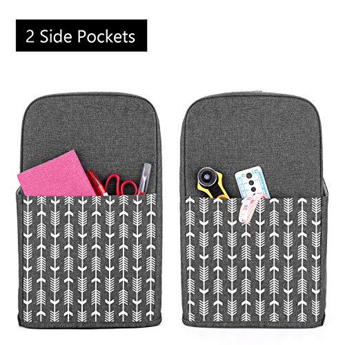 Yarwo Sewing Machine Dust Cover with Top Handle and Pockets Compatible with Brother, Singer and Most Standard Sewing Machine, Gray with Arrow - Image 3