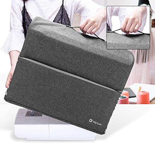 Yarwo Sewing Machine Dust Cover with Top Handle and Pockets Compatible with Brother, Singer and Most Standard Sewing Machine, Gray with Arrow - Image 2