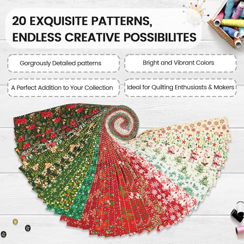 Craftido-18 Options-100% Cotton Jelly Roll Fabric Precut Strips for Quilting, Crafting, and Sewing, 40 Strips 2.5" x 44" Assorted Bundles for Rugs, Quilts, DIY Crafts and Home Decor-Winter Christmas - Image 3