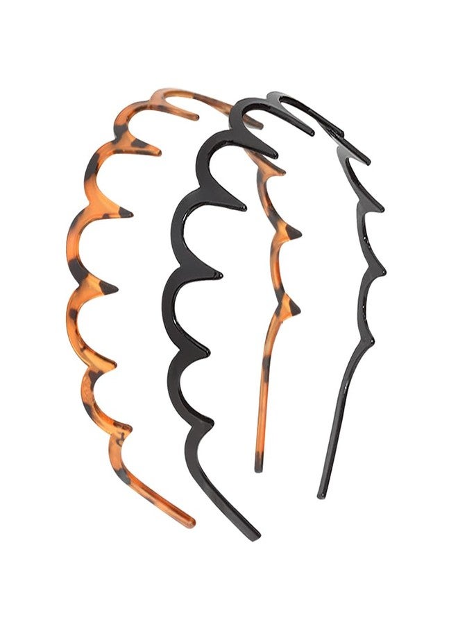 ccHuDE 4 Pcs Plastic Zig Zag Headbands Non Slip Black Comb Hairbands Sharks Tooth Hair Hoop U Shaped Hairband Classic Wavy Head Band with Teeth for Women Girls B - Image 1