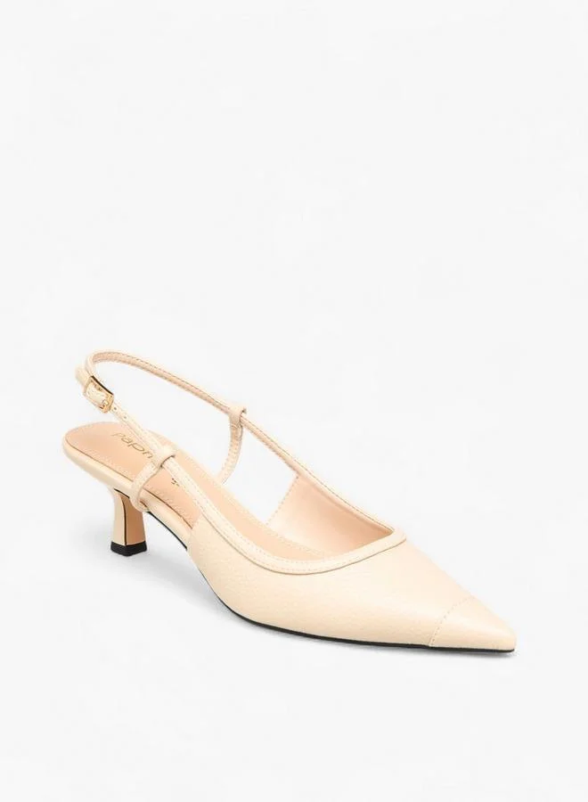 Textured Pointed Toe Shoes with Buckle Closure and Kitten Heels