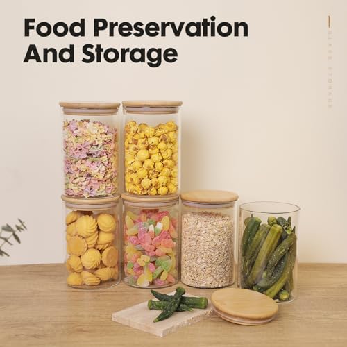 YUNCANG Glass Food Storage Jars 37oz [Set of 6],Clear Glass Food Storage Containers with Airtight Bamboo Lid Stackable Kitchen Canisters for Candy,Cookie,Rice,Sugar,Flour,Pasta - Image 2