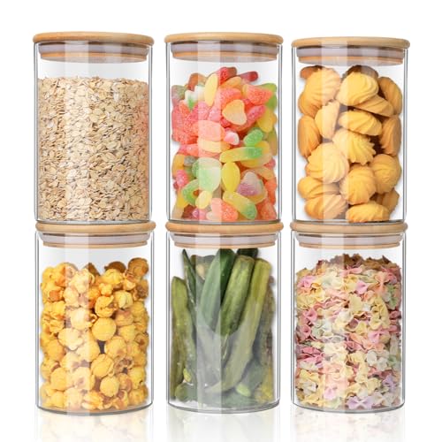 YUNCANG Glass Food Storage Jars 37oz [Set of 6],Clear Glass Food Storage Containers with Airtight Bamboo Lid Stackable Kitchen Canisters for Candy,Cookie,Rice,Sugar,Flour,Pasta - Image 1