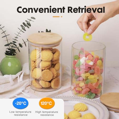 YUNCANG Glass Food Storage Jars 37oz [Set of 6],Clear Glass Food Storage Containers with Airtight Bamboo Lid Stackable Kitchen Canisters for Candy,Cookie,Rice,Sugar,Flour,Pasta - Image 3