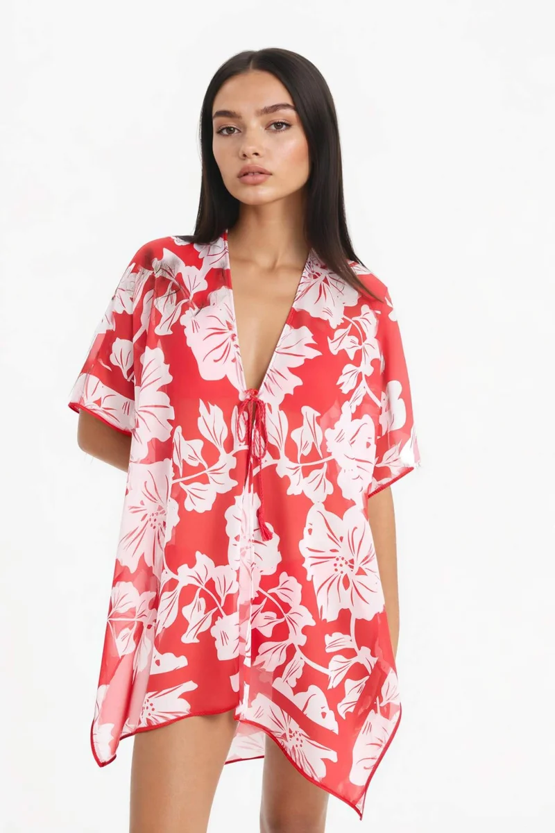 ديفاكتو Fall in Love Regular Fit Tropical Patterned Chiffon Beachwear