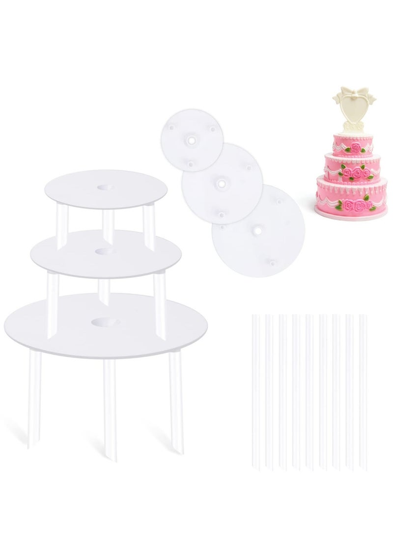 Multi-Layer Cake Supports Set with 9 Pieces Cake Dowels Rods for Tiered Cake, 3 Tier Cake Separator Plates Cake Stand Holder for Wedding Cake Construction and Stacking - Image 1