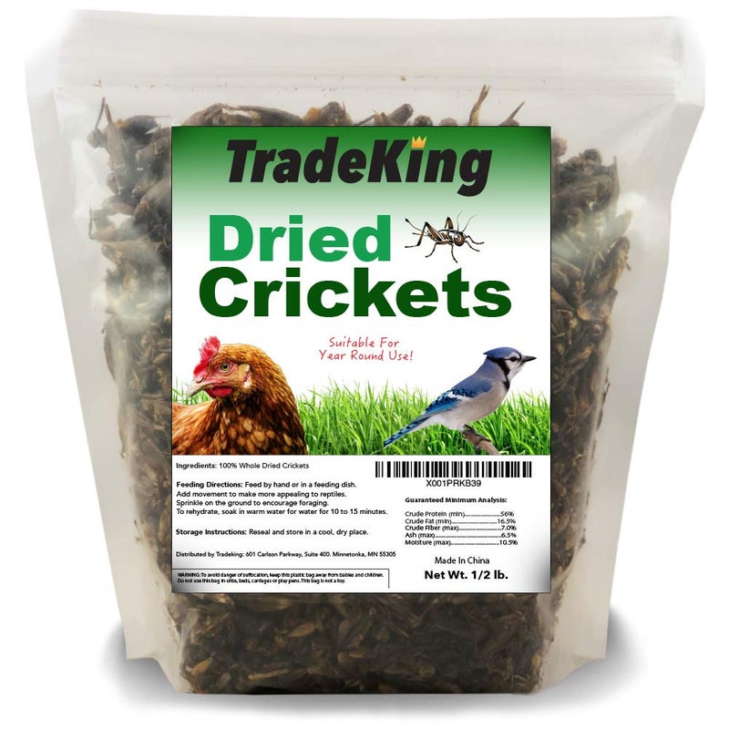TradeKing Natural Dried Crickets, Food for Bearded Dragons, Wild Birds, Chicken, Fish, & Reptiles (8 oz Resealable Bag) Veterinary Certified - Image 1