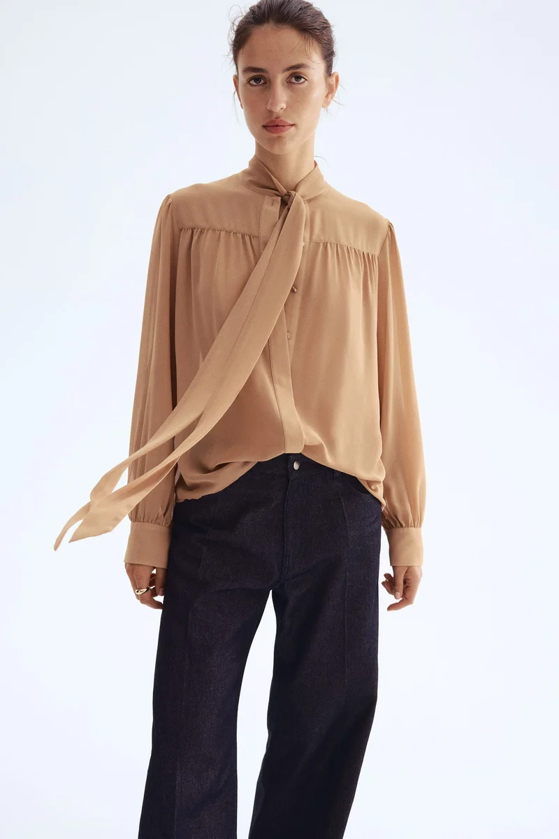 H&M Bow-collar chiffon blouse
