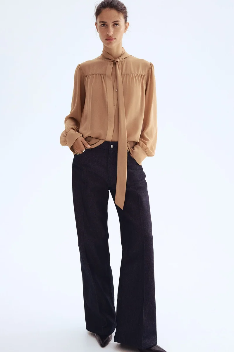 H&M Bow-collar chiffon blouse
