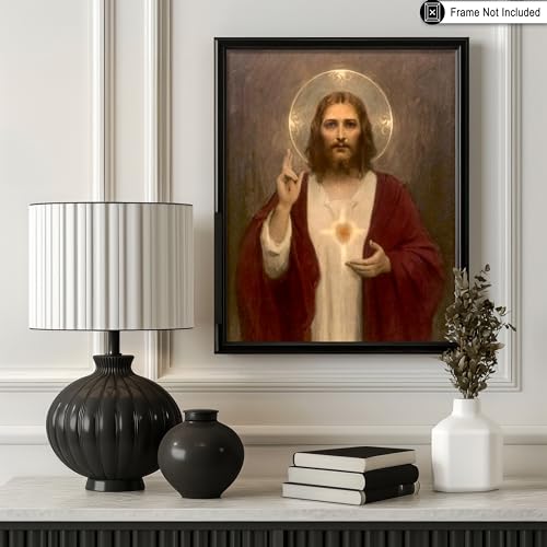 Poster Master Vintage Sacred Heart of Jesus Poster - Retro Jesus Christ Print - Christian Wall Art - Gift for Men & Women - Religious Decor for Living Room, Chapel or Church - 8x10 UNFRAMED Wall Art - Image 3