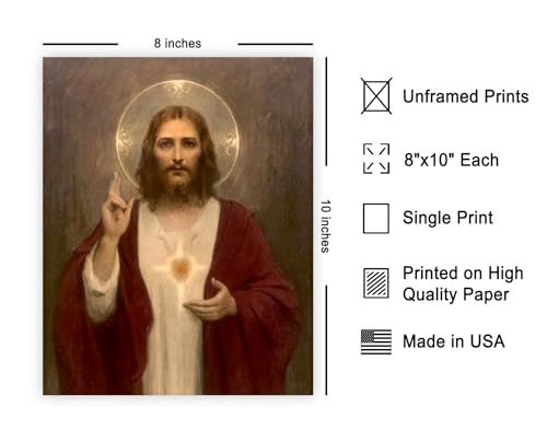 Poster Master Vintage Sacred Heart of Jesus Poster - Retro Jesus Christ Print - Christian Wall Art - Gift for Men & Women - Religious Decor for Living Room, Chapel or Church - 8x10 UNFRAMED Wall Art - Image 2