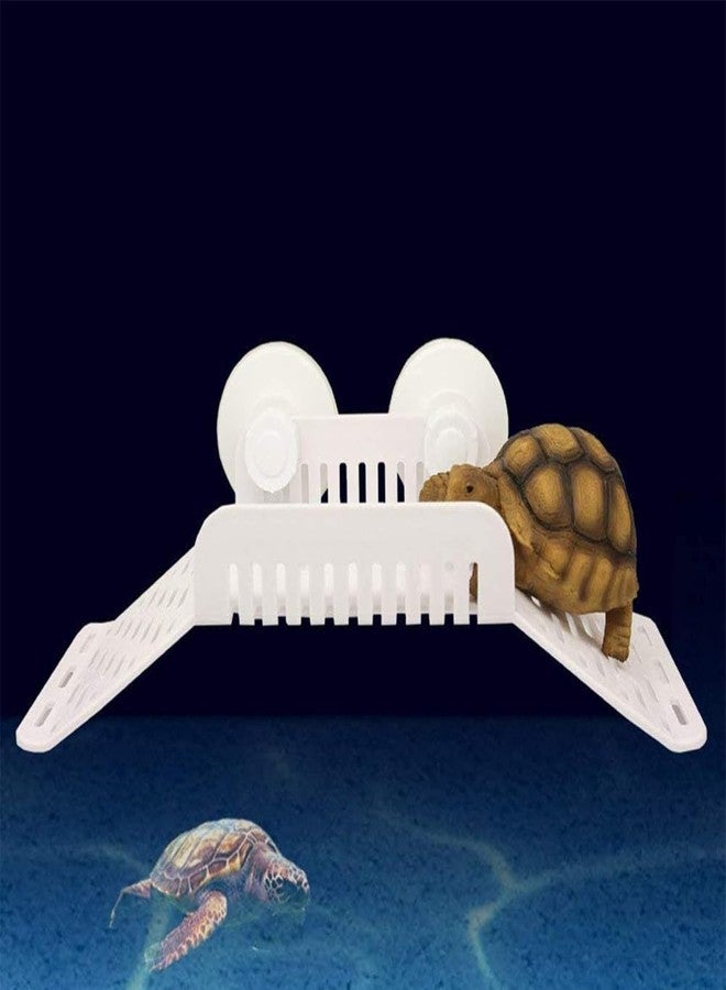 TRADESK Anky Turtle Plastic Ladder Bridge Shape Platform Bask | Aquarium Tank Reptile Turtle Climbing Basking Terrace Floating Platform Dock with Food Plate - (White) - Image 3