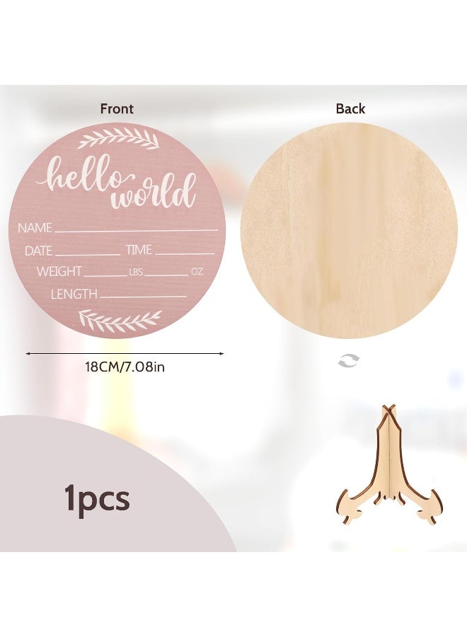 Jeffdad Wooden Baby Name Announcement Sign, 7.08" Birth Announcement Sign Hello World Newborn Photo Prop for Babies for Baby Shower Party Gift Keepsakes (Pink) - Image 2