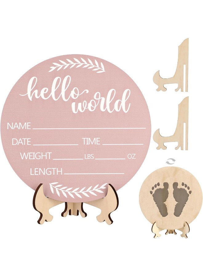 Jeffdad Wooden Baby Name Announcement Sign, 7.08" Birth Announcement Sign Hello World Newborn Photo Prop for Babies for Baby Shower Party Gift Keepsakes (Pink) - Image 1