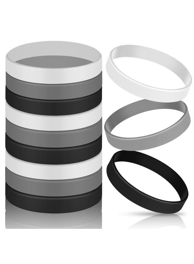 JOVITEC 12 Pieces Rubber Bracelets, Solid Color Silicone Wristbands, Multi-Pack Blank Wristbands Bracelets for Events Rubber Bands Party (Black, White, Gray) - Image 1