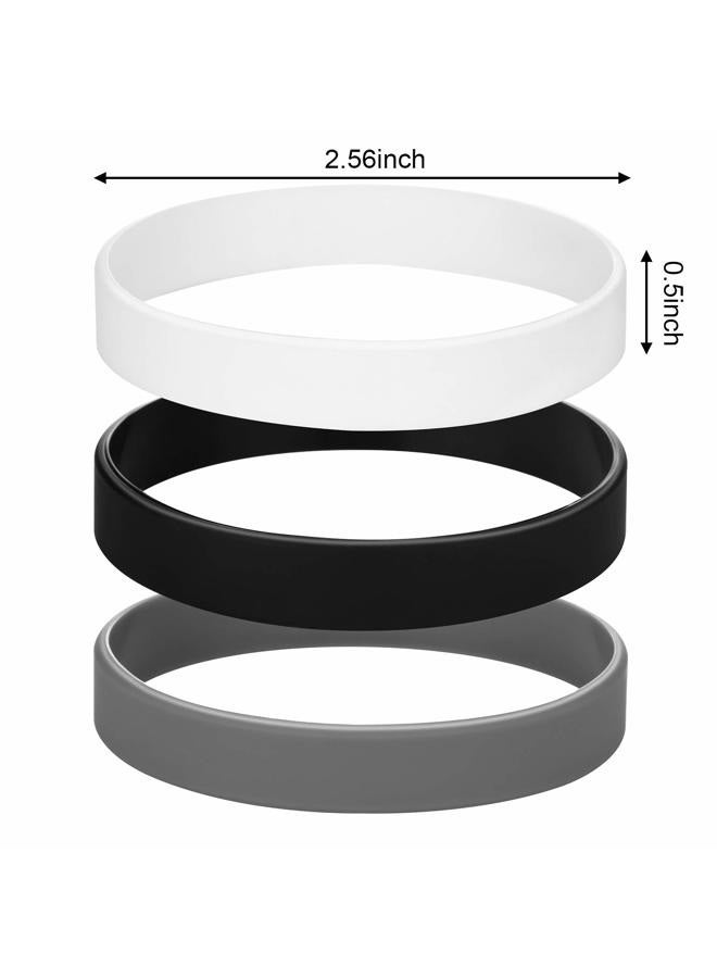 JOVITEC 12 Pieces Rubber Bracelets, Solid Color Silicone Wristbands, Multi-Pack Blank Wristbands Bracelets for Events Rubber Bands Party (Black, White, Gray) - Image 3