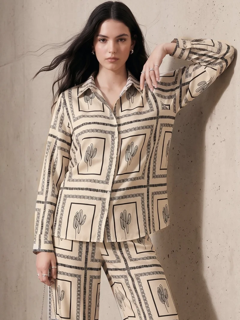 Outzidr  Off White Printed Casual Co-Ord Set for Women | Best Price UAE