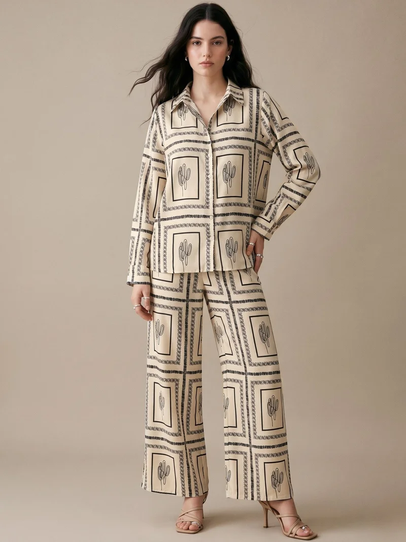 Outzidr  Off White Printed Casual Co-Ord Set for Women | Best Price UAE