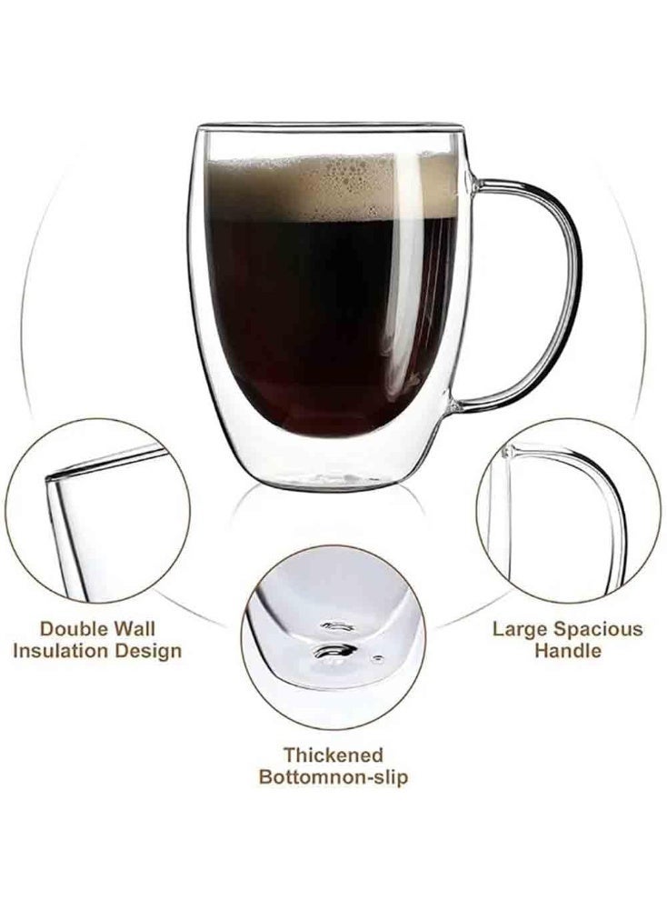 كن واحدًا 2 قطعة 250ML مزدوجة الجدران أكواب القهوة الزجاجية مع مقبض ، طبقة معزولة أكواب القهوة ، أكواب بوروسيليكات واضحة ، مثالية لشاي كابوتشينو إسبريسو - Image 3