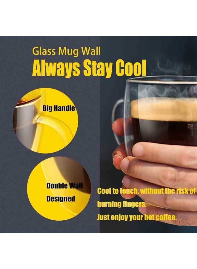 كن واحدًا 2 قطعة 250ML مزدوجة الجدران أكواب القهوة الزجاجية مع مقبض ، طبقة معزولة أكواب القهوة ، أكواب بوروسيليكات واضحة ، مثالية لشاي كابوتشينو إسبريسو - Image 4