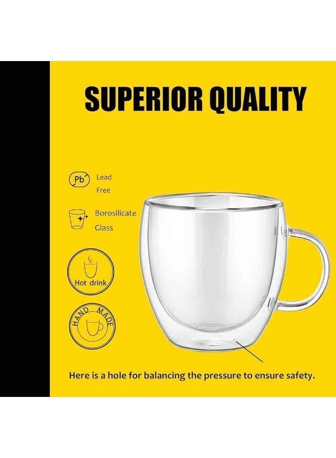 كن واحدًا 2 قطعة 250ML مزدوجة الجدران أكواب القهوة الزجاجية مع مقبض ، طبقة معزولة أكواب القهوة ، أكواب بوروسيليكات واضحة ، مثالية لشاي كابوتشينو إسبريسو - Image 2