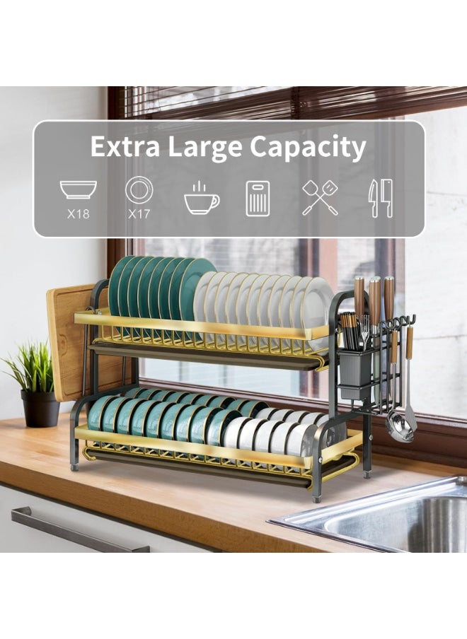 LOKIPA Dish Drying Rack, 2-Tier(Lengthen 22in) Dish Rack Drainboard Set, Large Rust-Proof Dish Drainer with Drip Tray Knife Holder, Cutting Board Holder for Kitchen Counter  - Image 2