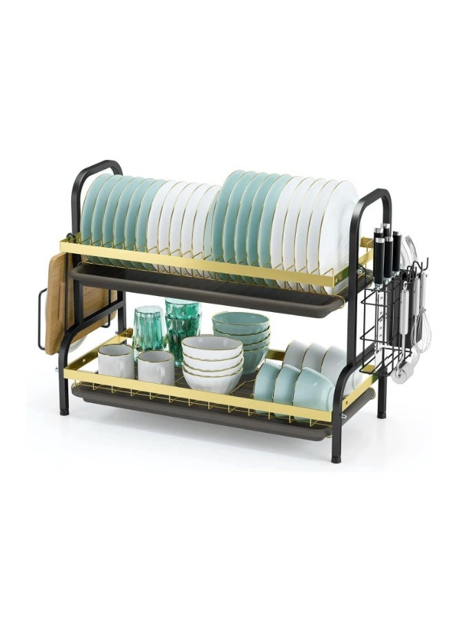 LOKIPA Dish Drying Rack, 2-Tier(Lengthen 22in) Dish Rack Drainboard Set, Large Rust-Proof Dish Drainer with Drip Tray Knife Holder, Cutting Board Holder for Kitchen Counter  - Image 1