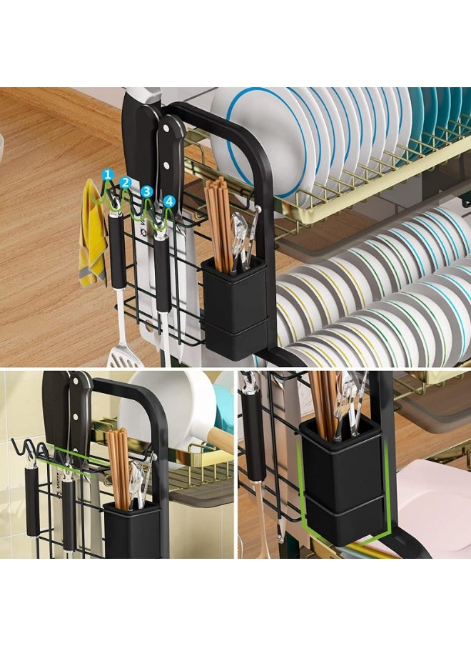 LOKIPA Dish Drying Rack, 2-Tier(Lengthen 22in) Dish Rack Drainboard Set, Large Rust-Proof Dish Drainer with Drip Tray Knife Holder, Cutting Board Holder for Kitchen Counter  - Image 5