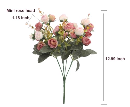 Duovlo 7 Branch 21 Mini Rose Heads Artificial Flowers Bouquet Wedding Home Office Decor,Pack of 4 (Pink) - Image 2