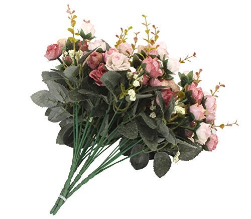 Duovlo 7 Branch 21 Mini Rose Heads Artificial Flowers Bouquet Wedding Home Office Decor,Pack of 4 (Pink) - Image 4