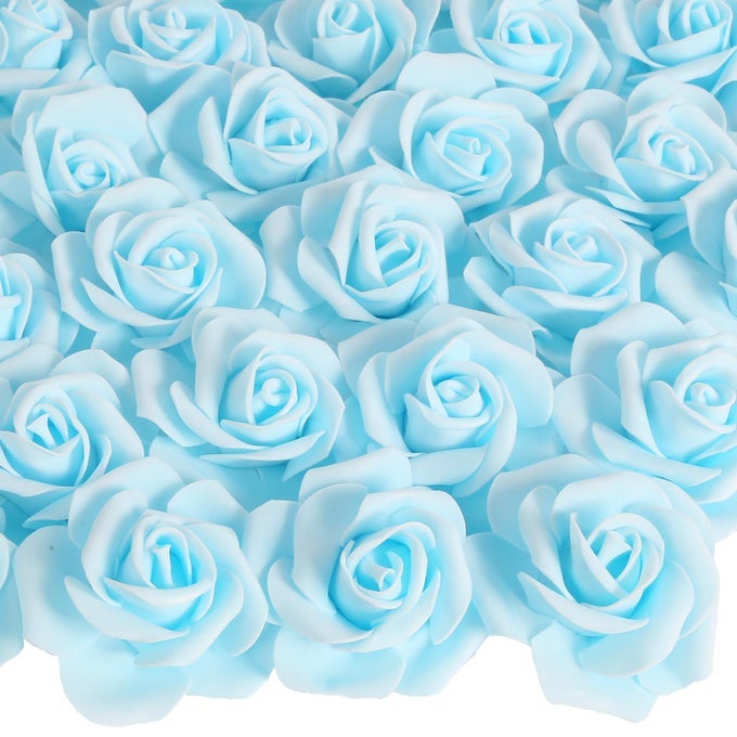 100PCS BABY BLUE FOAM ROSES ARTIFICIAL FLOWERS BLUE FOAM FLOWERS BULK STEMLESS FAKE ROSES FOR DIY WEDDING CENTERPIECES ARRANGEMENTS PARTY BABY SHOWER HOME DECORBABY BLUE