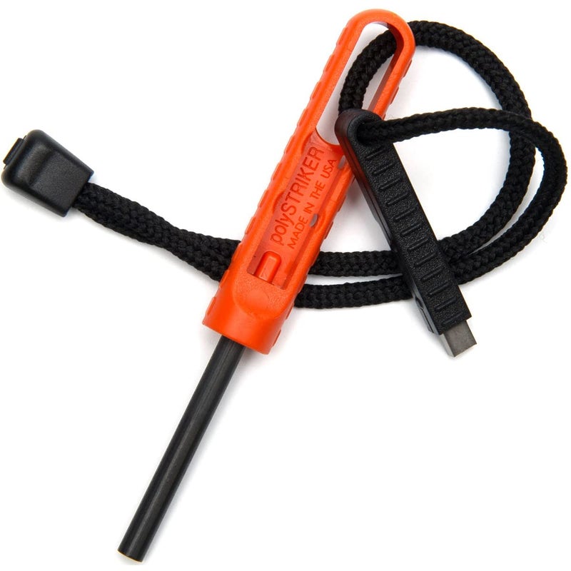 EXOTAC - polySTRIKER Lightweight Ferrocerium Fire Starter with Snap-in Striker for Emergency Kits, Campfires, Hiking, and Survival Supplies (Orange-Black) - Image 1